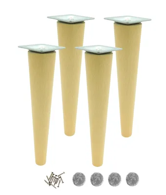 Obrázek produktu pro Dřevěné bukové nohy 30 cm – kuželové, lakované, pro nábytek a DIY projekty, sada 4 kusů