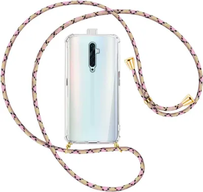 Produktbild von Handykette Backcover-Schutzhülle mit Band (Metall goldfarben) für Oppo Reno2 Z / Reno2 F - rosa Karo