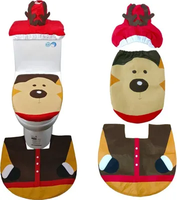 Immagine prodotto di set 3 pezzi per sedile WC con motivo elfo natalizio e tappetino, set da bagno, festivo, Babbo Natale, Father Christmas, alce