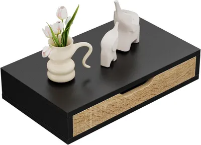 Produktbild von Wandregal mit Schublade, schwarz, 40 x 24 x 8 cm, für Wohnzimmer