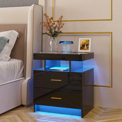 Produktbild von Smarter Nachttisch mit LED-Beleuchtung, Bewegungssensor und USB-Ladeanschlüssen