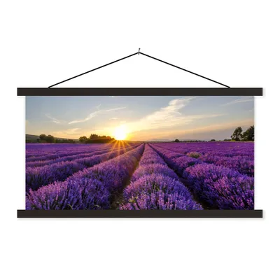 Produktbild von MuchoWow® Textilposter Lavendel - Blumen - Sonnenuntergang - Lila 60x30 cm mit schwarzem Rahmen - Textilien
