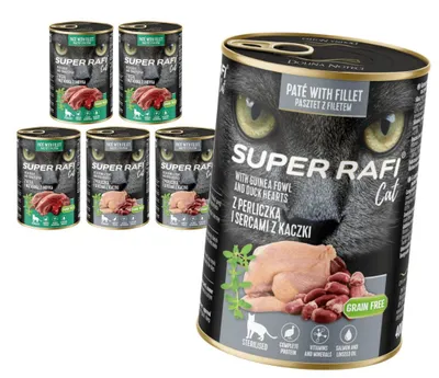 Zdjęcie produktu dla Super Rafi Cat 6x400g Bezzbożowa Mokra Karma Dla Kotów Sterylizowanych Mix 2 Smaków