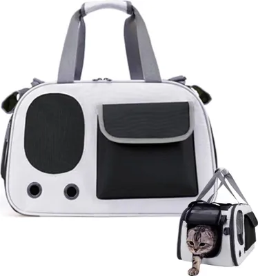 Transporttasche Für Katzen Bis 7kg - 45x30x30cm Mit Schultergurt Grau