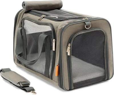 Produktbild von Kattentransportbox - ideal für Katzen und kleine Hunde - stabile Transporttasche mit großem Sichtfeld - Transportbox Katze - stilvolle Katzenbox mit herausnehmbarer Fleecematte - 50x26x28 grau