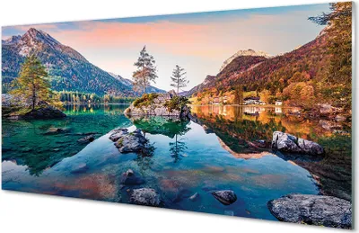 Produktbild von Glasbilder 120x60 Wandkunst Deutschland Alpen Herbst Bergsee