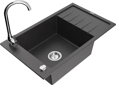 Produktbild von Mexen Elias 1 Becken-Granitspüle mit Abtropffläche und Mischbatterie Telma, Schwarz gesprenkelt - 6511-76-670200-00