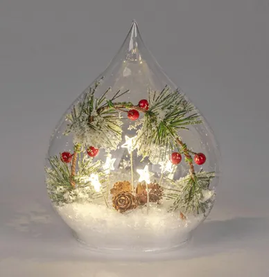 Produktbild von formano LED Deko-Tropfen Glas 16 cm Tanne Beeren Schnee Timer Weihnachten