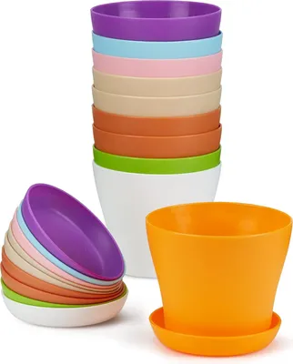 Produktbild von Famanu Blumentöpfe mit Untertöpfen - Set von 10 in Pastellfarben - 10 cm