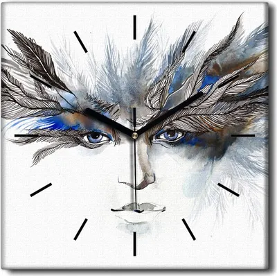 Produktbild von Coloray Uhr auf Leinwand 30x30 cm Wand Uhr Dekoration Wohnzimmer Segeltuch schwarze Hände -Art Feathers Vogeltier