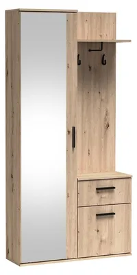 Produktbild von Garderobenschrank mit Spiegel - Artisan Eiche - mit Schublade - LUX - Geräumiger Schuhschrank