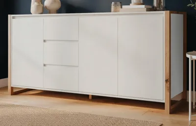 Produktbild von Sideboard "Malta" in weiß und Artisan Eiche 160 x 88 cm