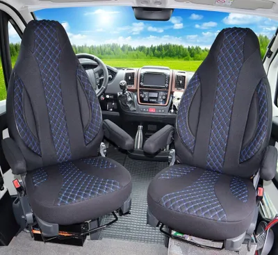 Produktbild von Schonbezüge für Wohnmobil 2er Set in Schwarz/Blaue Naht WPL406