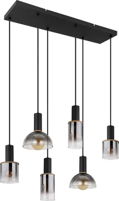 Produktbild von Pendelleuchte, Metall, Schwarz, Holzoptik, Glas, L 75 cm