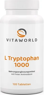 Zdjęcie produktu dla Vitaworld L-Tryptofan 1000 mg | 120 tabletek | 1000 mg L-Tryptofanu na tabletkę | wegańskie