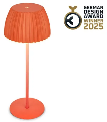 Immagine prodotto di Briloner RIFFLE Lampada da tavolo LED senza fili IP44, dimmerabile, touch, batteria ricaricabile, vincitrice del German Design Award 2025, arancione, Ø14,5 x 36,5 cm