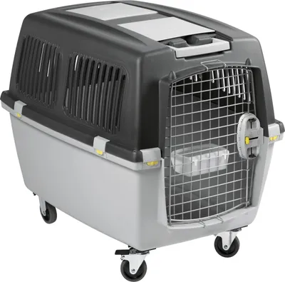 Produktbild von TRIXIE 39872, Fester Transportbox, Haustiertransportbox, Hund, 25 kg, Frontlader, Schwarz, Grau