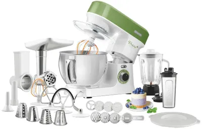 Immagine prodotto di SENCOR STM 3780GG Robot da cucina, 1 200 W, contenitore in acciaio inox da 5 l, 6 impostazioni di velocità, funzione PULSE e 2 programmi NutriSmart, 4 accessori, frusta e frullino FLEXI, tritacarne