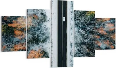 Produktbild von Bild auf Leinwand - Leinwandbild - 5 Teile - Wald Weg Schnee - 125x70cm - Wand Bild - Wanddeko - Wandbilder - Leinwanddruck - Bilder - Wanddekoration - Leinwand bilder - Wandbild - EA125x70-4654