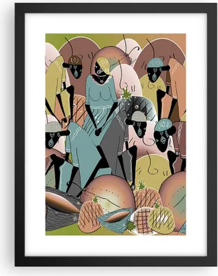 Produktbild von Gerahmtes Poster - Schwarzer Rahmen - Afrikanisch Grafik Frauen - 30x40 cm - Wand Bild - Wanddeko - Wandbilder - Kunstposter - Wandposter - Bilderrahmen - Bilder - Kunstdruck - P2BPA30x40-4555
