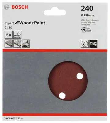 Produktbild von Schleifblatt C430, 150 mm, 240, 6 Löcher, Klett, 5er-Pack