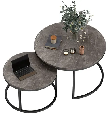 Produktbild von Set aus 2 stapelbaren Beistelltischen, Industriedesign, Tischplatte in Zementoptik, graue Metallbeine