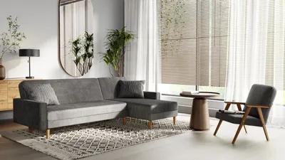 Produktbild von GrekPol Ecksofa mit Schlaffunktion Lila Poso Hellgrau Universal