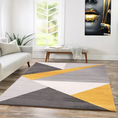 Produktbild von Teppich Wohnzimmer Schlafzimmer Flur Teppich Geometrisches Muster Gelb, Maße:140x200 cm
