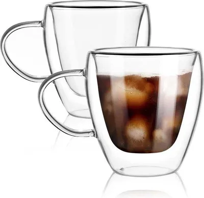 Produktbild von Famanu Kaffeetassen Set aus 2 - Doppelwandige 200ml klare Borosilikatglastassen