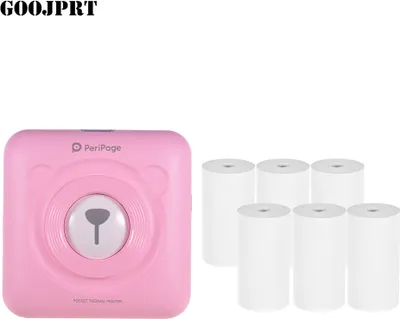 Produktbild von PeriPage Mini Pocket Etikettendrucker Labelprinter Thermodrucker Papierdrucker mit Bluetooth-Verbindung mit 6 Rollen Thermopapier 57 * 30 mm Thermodrucker Druckpapier, Rosa
