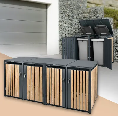 Obrázek produktu pro ML-Design 4-košový box na 4 koše 240L 264x80x116,3 cm antracitový modřínový vzhled, ocel, odolný proti povětrnostním vlivům/uzamykatelný