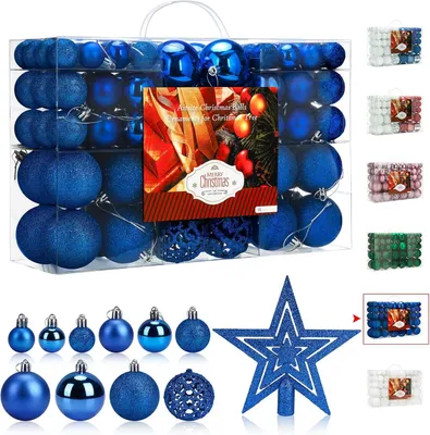 Produktbild von Set mit 101 Weihnachtskugel-Ornamenten Christbaumschmuck Blau 2–6 cm