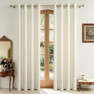 Image de Rideaux de 140 x 240 cm, lot de 2, aspect lin, couleur beige, pour salon