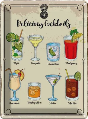 Produktbild von vianmo Blechschild 40x30 cm Cocktails Mojito Martini Margarita Essen Trinken