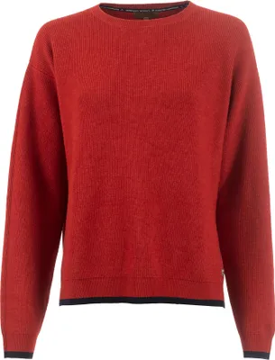 Produktbild von Strickpullover mit Rundhalsausschnitt, Kontraststreifen und Schlitzen am Saum