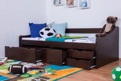 Produktbild von Jugendbett / Funktionsbett Kiefer massiv Vollholz Walnussfarben 94, inkl. Lattenrost - 90 x 200 cm (B x L)