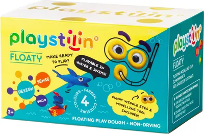 Obrázek produktu pro Playstilin FLOATY, Modelovací těsto, Modrá, Zelená, Oranžová, Žlutá, Dětský, 4 kusů, Plastový kalíšek, Chlapec/děvče