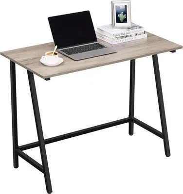 Imagen del producto de Mesa de escritorio con monitor y ordenador, 100 x 52 x 76 cm – Diseño industrial, tablero de aglomerado y estructura de metal, gris y , patas ajustables