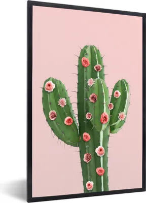 Produktbild von MuchoWow® Gerahmtes Poster Kaktus - Stillleben - Blumen 20x30 cm - Poster mit Schwarzem Bilderrahmen Wandposter Rahmen Foto Bilder - Drucken - Bilder Poster im Rahmen