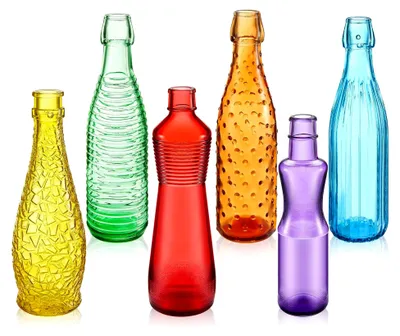 Produktbild von Dekorative Glasflaschen in 6 Formen und Farben für verschiedene Anwendungen