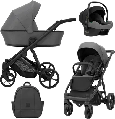 Produktbild von Kinderwagen ARIZO Sportwagen Babywagen Babyschale Komplettset Kinder Wagen Autositz Set 3 in 1 (Graphite, Rahmenfarbe: Schwarz)