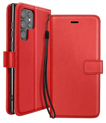 Immagine prodotto di Custodia portafoglio per Samsung Galaxy S22 Ultra, con passante e supporto, colore rosso