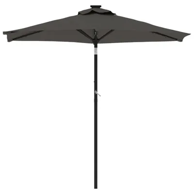 A dark grey patio umbrella is shown against a white background.