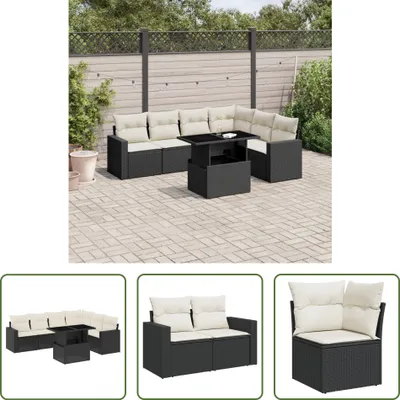 Produktbild von The Living Store 7-tlg. Garten-Sofagarnitur mit Kissen Schwarz Poly Rattan