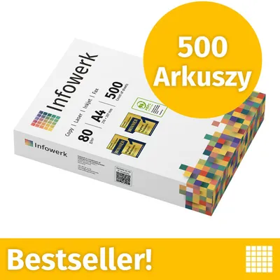 Zdjęcie produktu dla NOWOŚĆ: Infowerk Papier do drukarek i kopiarek, 500 arkuszy, 1 x 500, A4, Premium, ekstra biały, CIE 160, Zwycięzca testów, Certyfikat PEFC
