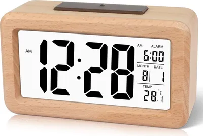 Produktbild von Wecker Holz Wecker Digital, Tischuhr mit Nachtlicht, Datum, Teperatur Anzeige, holz