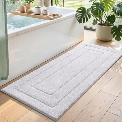 Productafbeelding van Antislip badmat van microvezel, wit, 60 x 150 cm, absorberend, machinewasbaar