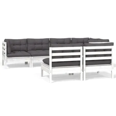 Produktbild von vidaXL 7-tlg. Garten-Lounge-Set mit Kissen Weiß Kiefer Massivholz