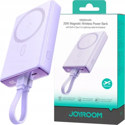 Produktbild von Joyroom Powerbank Magnetic 10000Mah 20W + Lightning-Usbc Kabel Lila