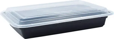 Produktbild von 50x Menüboxen aus PP wiederverwendbar mit Deckel ungeteilt schwarz 29.5x20x5.5cm